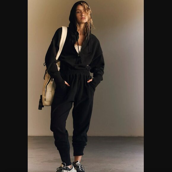 NWOT FP Movement Training Day Black Jumpsuit Onesie Overalls Hoodie Sweatpants - Picture 1 of 8